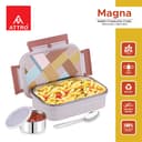 ATTRO Magna Insulated Lunch Box with 1 Small Container & Spoon Inner Steel & Outer Plastic BPA Free Food Grade 800ml+170ml- Beige 4