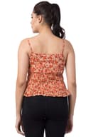 POPWINGS Casual No Sleeve Spaghetti Neck Printed Women Orange Top (Orange 5