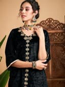 Shae by SASSAFRAS Women Velvet Embroidered Short Kurta With Palazzos 4