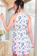 POPWINGS Women Casual Yellow Eye Printed Halter Neck Skater Dress Dress | Stylish Dress | Trendy Dress 5