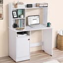 ABOUT SPACE Wooden Study Table with Hutch & Bottom Storage - Office Desk - Office Table for Laptop, PC-Engineering Wood Working, Drawing Computer table Table for Home (White - L 100 x B 50 x H 134 cm) 1