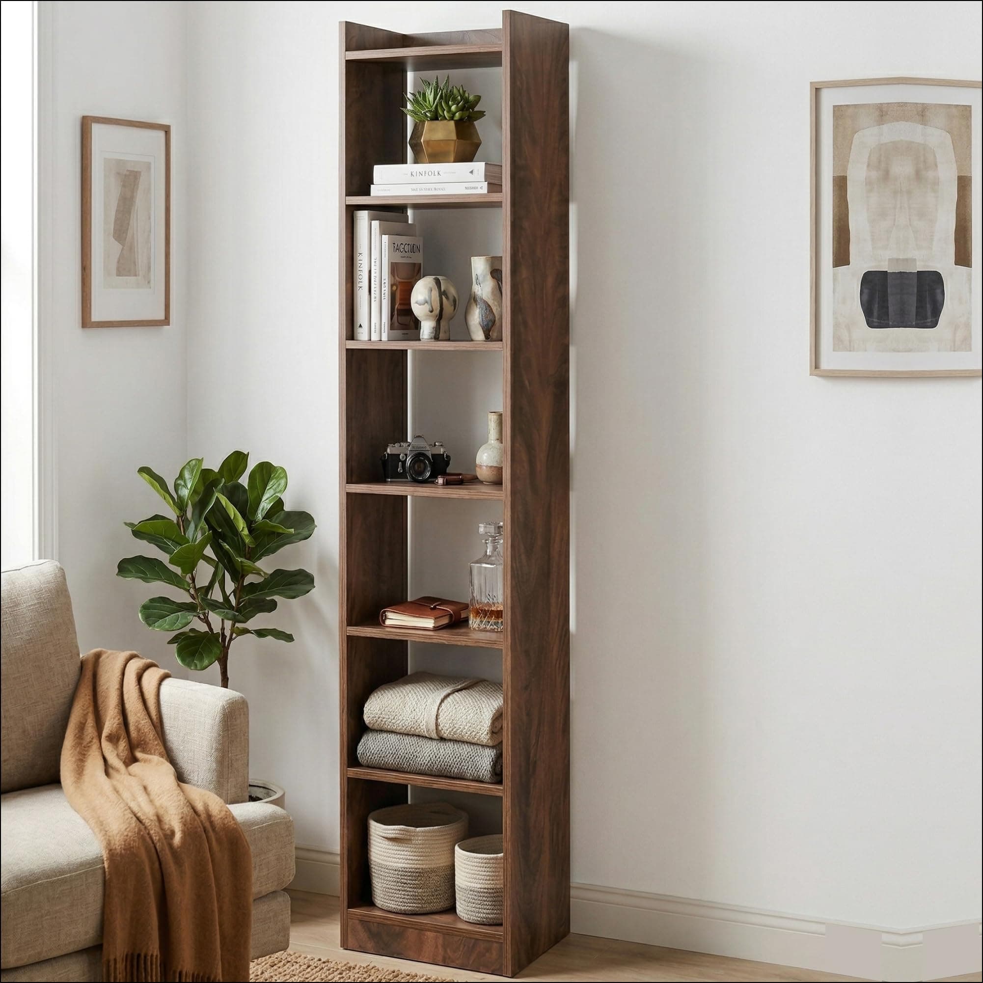 Callas 7 Layer Engineered Wood Bookshelf Multipurpose Home Decor Storage Rack | Showcase Organizer for Living Room, Kitchen, Bedroom, Office | (BR-O7-WL)