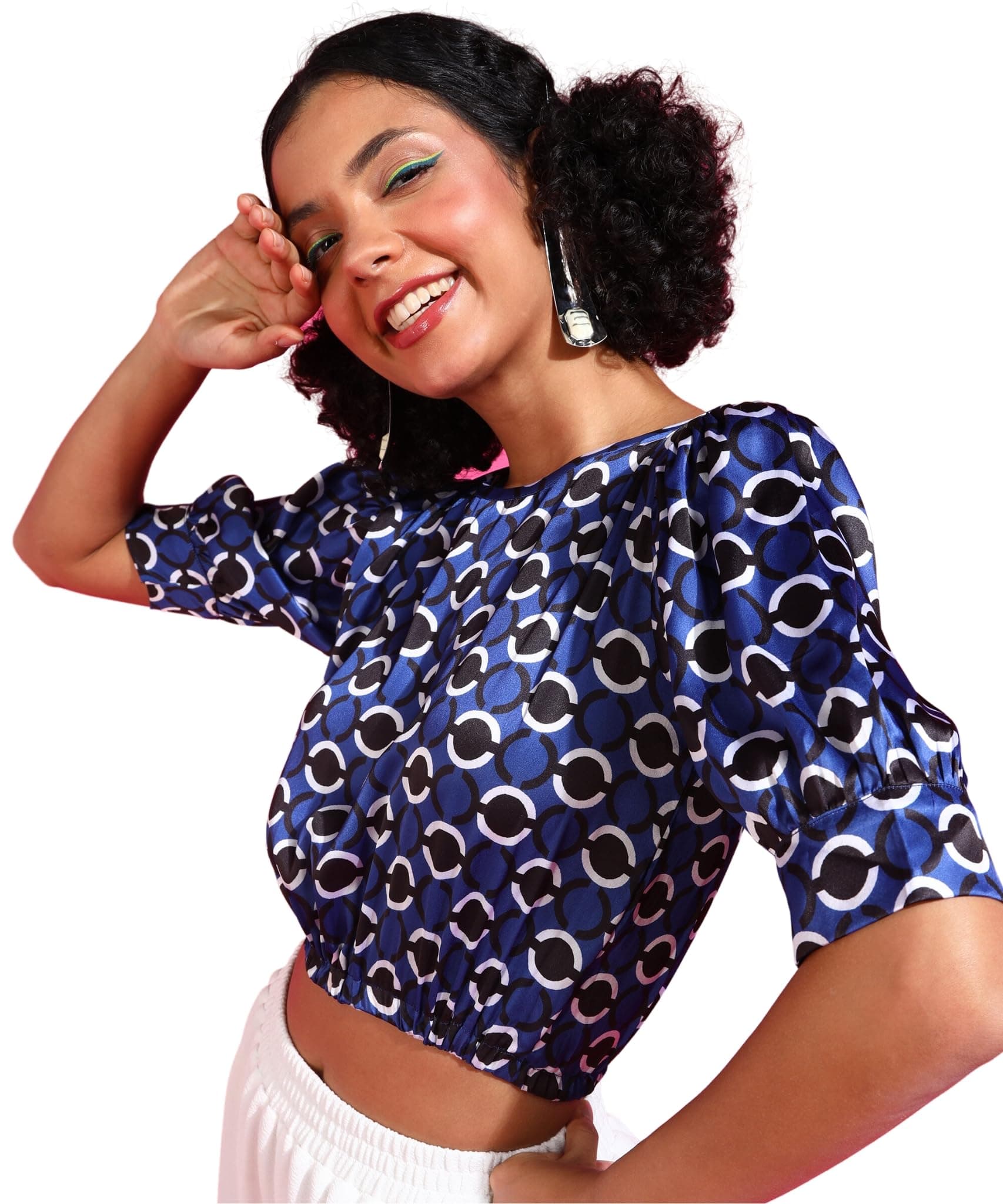 POPWINGS Women Casual Multi Color Animal Printed Satin Crop Top | Women Tops | Women Regular Tops | Women Tops | Women Stylish Tops