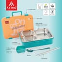 ATTRO Fun Bite Stainless Steel Lunch Box – 3 Compartment Bento Tiffin, Leak-Proof & Durable, Ideal for Kids & Adults, School, Office, Travel, Meal Prep, with Cutlery – 850-Orange Blue 2
