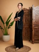 Shae by SASSAFRAS Women Velvet Embroidered Short Kurta With Palazzos 3