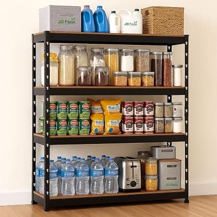 JD FRESH 4-Tier Extra Large Metal Shelf Rack/60x36x12 Inch Adjustable Boltless Shelving Unit/Heavy Duty Display Rack Organizer for Garage/Kitchen/Warehouse/Tool-Free Assembly and Rust-Resistant
