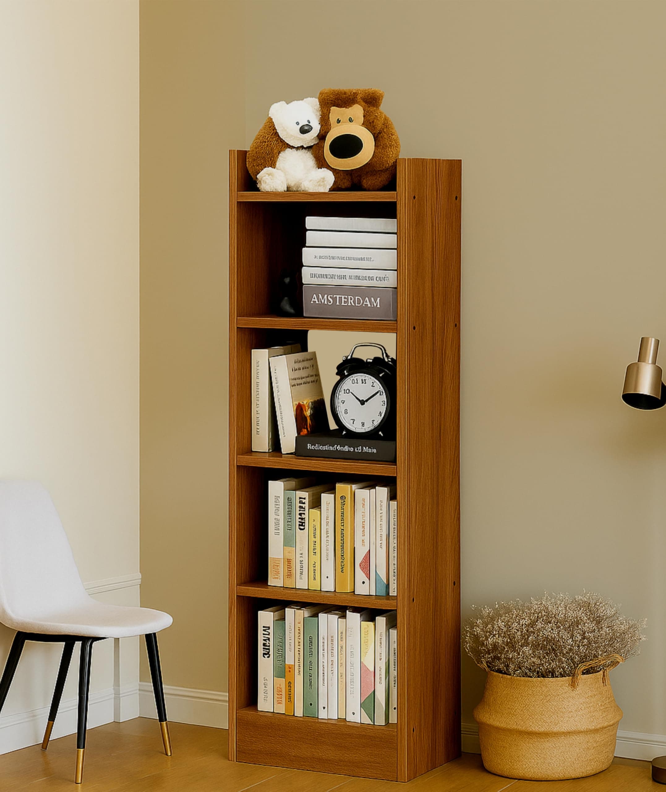 Enigmatic Woodworks Wooden Open Bookshelf Multipurpose for Home Rack Showcase Organizer for Living Room I Study Room I 5-Tier I Finish-Suede DIY (Walnut) 33 * 24 * 121CM