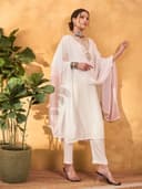 Shae by SASSAFRAS Women Rayon Embroidered Kurta With Pencil Pants & Dupatta 3