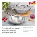 Lifelong Triply 3 piece cookware Set| 22cm Fry Pan (1.25L) & 22cm Triply Kadhai (2L) with Common Steel Lid | Soft Touch Handle | Even Heat Distribution | Induction & Gas Stove Compatible (Silver) 2