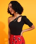 POPWINGS Women Casual Black Assymtrical One Side Sleeve Crop Top Tops for Women | Stylish Tops for Women | Trendy Tops Women 4