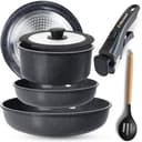 Febzona 6 Pcs Pots and Pans Non Stick Cookware Combo Set Induction Ready, with Detachable Handle, Stackable Kitchen Cooking Set Removable Handles, Oven Safe, frypan Tea pan Utensils (Stone Black) 1