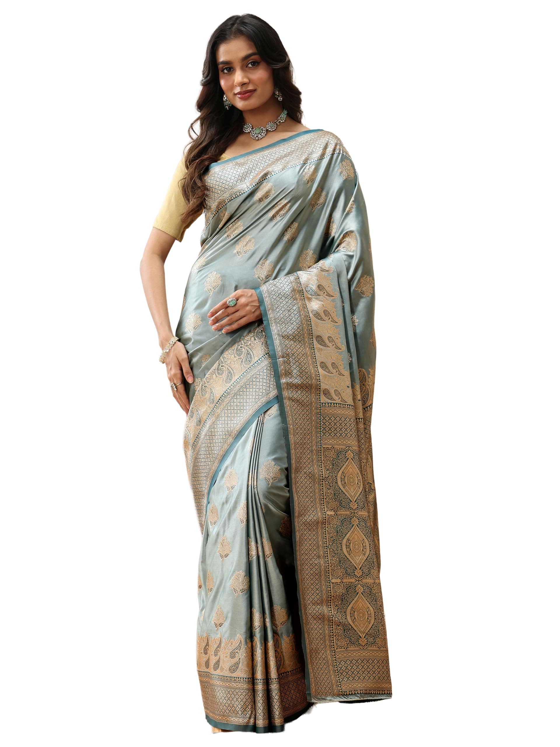 Libas Floral Woven Design Silk blend Saree for Women With Unstitched Blouse Piece | Traditional Saree for Festive & Wedding