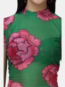 POPWINGS Women Casual Green Black Geomatrics Print Halter Neck Half Sleeve Net Crop Top 4
