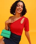 POPWINGS Women Casual Black Assymtrical One Side Sleeve Crop Top Tops for Women | Stylish Tops for Women | Trendy Tops Women 2