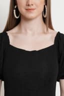 POPWINGS Women Casual Black Puff Sleeves Self Crush Design Knee Length Bodycon Dress | Dress for Women Dress for Women | Women Stylish Dress 5