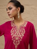 Shae by SASSAFRAS Women Velvet Embroidered Short Kurta With Farshi Salwar 4