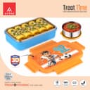 ATTRO Treat Time Stainless Steel Insulated Lunch Box with Inner Steel Body, Airtight 4-Side Lock Lid, Leakproof Silicone Seal, Small Container-560ml+150ml-Football Champ Blue 4