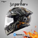 Vega Bolt Superhero Smart Bluetooth Full-Face Helmet – Advanced Safety, Shockproof, Aerodynamic, Premium Comfort Black Grey M 2