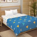 Story@Home Dohar Double Bed Cotton 100% | 150GSM 225 x240 cm Quilt AC Blanket for Summer | AC Comforter Double Bed | Blue & White Geometric Reversible Design Duvet | All-Season Blanket 3
