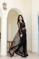 Black Sequin Embellished Saree with Sheer Long Sleeves 2