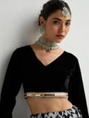 Shae by Sassafras Velvet V Neck Crop Top with Anarkali Skirt Lehenga Choli Set 4