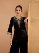Shae by SASSAFRAS Women Velvet Emb V-Neck Short Kurta With Palazzos 2