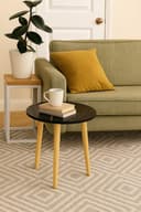 Wooden Small Round End Table MIni Table Side TableFaux Marble Top 12x12x13 Inch Flower Pot Stand Bed Side Table Living Room Furniture Bedroom and Farmhouse (Black) 4