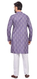Studio Shringaar Men's Cotton Blend Relaxed Fit Ikat Printed Knee Length Kurta 4