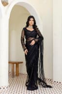 Black Sequin Embellished Saree with Sheer Long Sleeves 1