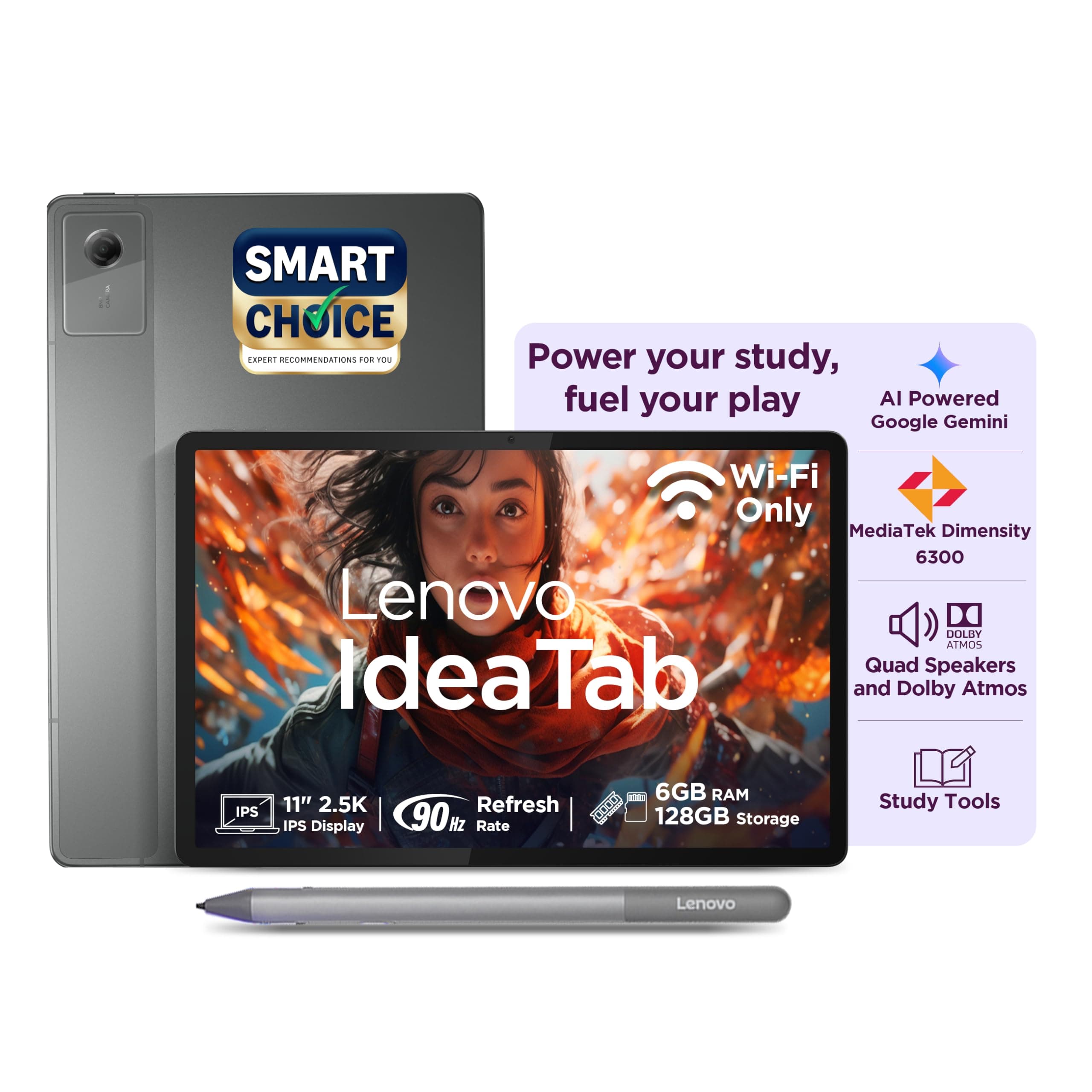 Lenovo Idea Tab (Smartchoice) with Tab Pen | WiFi Only |11" 2.5K IPS Display |6GB RAM + 128GB ROM (Expandable Upto 2TB)| MediaTek Dimensity 6300|7040mAh|4 Speakers| Grey