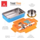 ATTRO Treat Time Stainless Steel Insulated Lunch Box with Inner Steel Body, Airtight 4-Side Lock Lid, Leakproof Silicone Seal, Small Container-560ml+150ml-Football Champ Blue 2