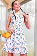 POPWINGS Women Casual Yellow Eye Printed Halter Neck Skater Dress Dress | Stylish Dress | Trendy Dress 2