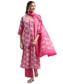 Libas Womens Printed Cotton Straight Kurta With Trousers and Dupatta | daily wear suit 1