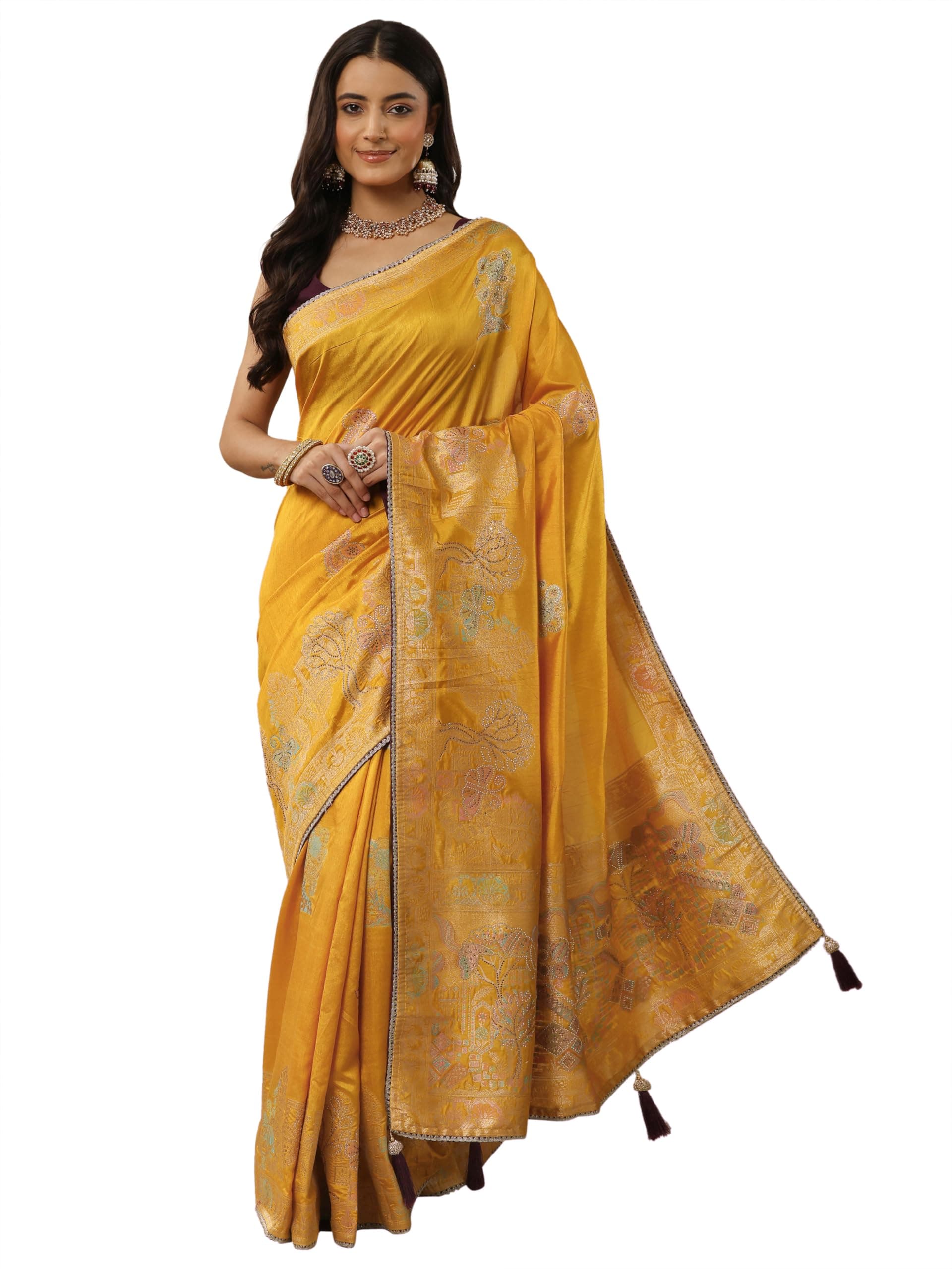 Libas Embellished Silk Blend Saree for Women With Unstitched Blouse Piece | Traditional Saree for Party & Wedding