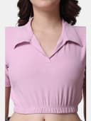POPWINGS Women Casual Black Solid Collar Crop Top 4
