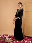 Shae by SASSAFRAS Women Velvet Emb V-Neck Short Kurta With Palazzos 3