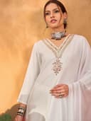 Shae by SASSAFRAS Women Rayon Embroidered Kurta With Pencil Pants & Dupatta 2