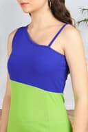 POPWINGS Women Casual Blue & Green Asymmetric Noodle Strap Dress | One Shoulder Dress | Sleeveless Dress | Latest Trendy Dress | Women Dress | Women Knee Length Dress 5