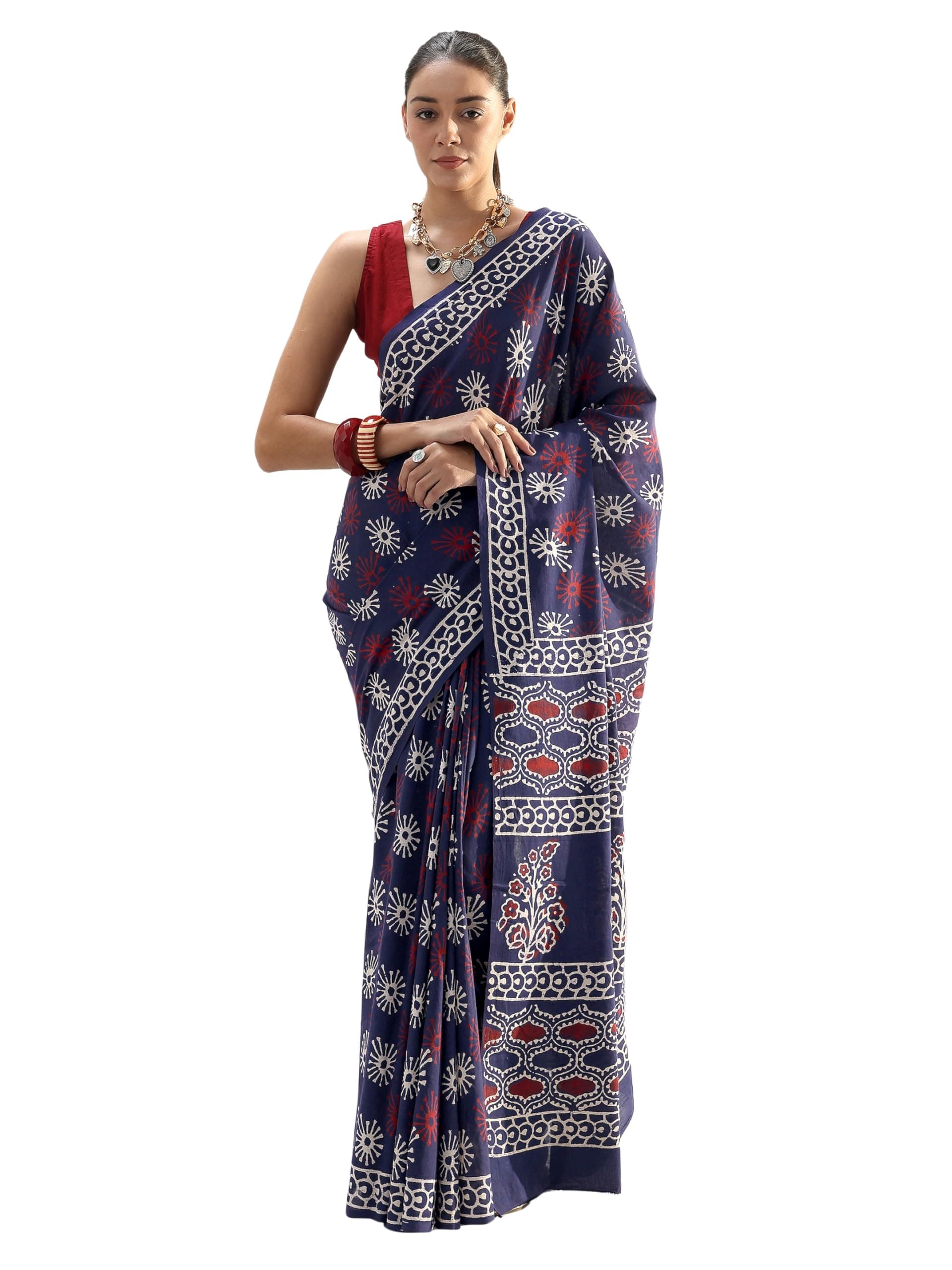 Libas Printed Cotton Saree for Women With Unstitched Blouse Piece | Daily & Casual Wear
