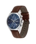 Hugo Boss Leather Skymaster Analog Blue Dial Men's Watch-1513940, Band Color-Brown 2