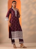 Libas Maroon Embroidered Silk Blend Straight Kurta set for Women | ethnic wear | bridal suit | wedding dress | occasion wear 2