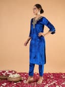Shae by SASSAFRAS Women Velvet Embroidered Straight Kurta With Pencil Pants 3