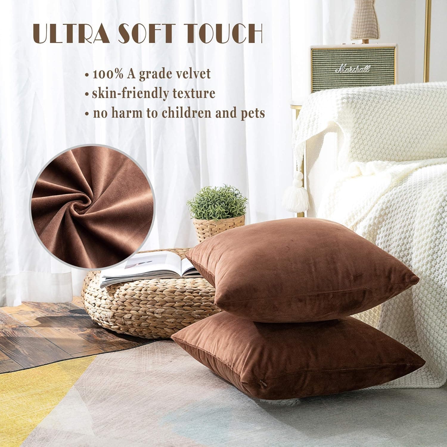 AAZEEM Decorative 18 x 18 Inch Throw Pillow Covers Set of 2 | Super Soft Velvet Pillows|Fall Pillowcase for Living Room Bedroom Sofa Couch Cushion Cover | Velvet