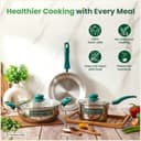 The Indus Valley Stainless Steel Impact Bonded Bottom Cookware Set of 5 | Kadai 22cm with Glass Lid + Fry Pan 22cm + Saucepan 16cm with Glass Lid | Green Handles | Induction Compatible 3
