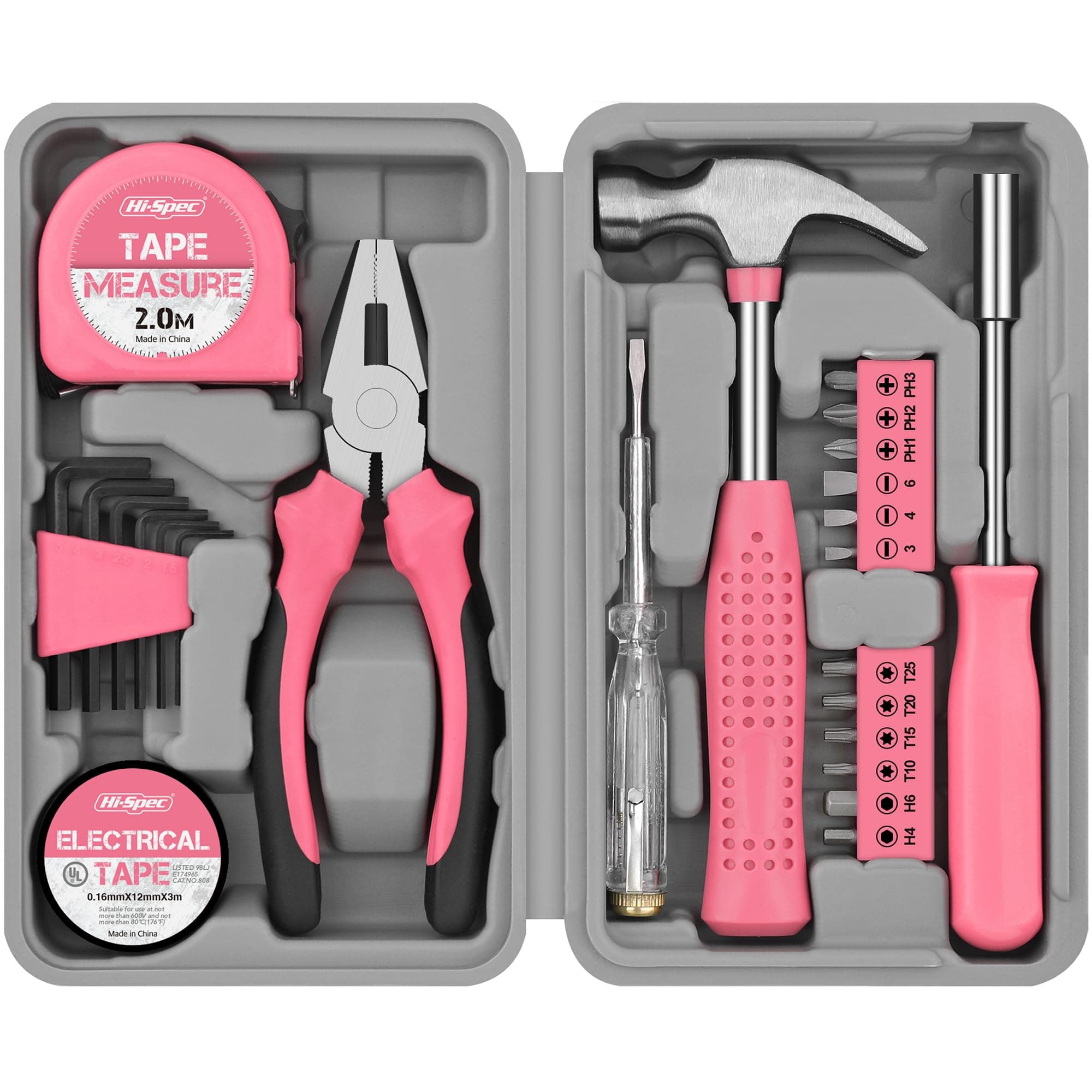 Hi-Spec Small Tool Kit with Knife and Hex Key for Home and Office - Pink
