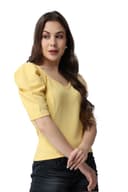 POPWINGS Casual Lime Yellow Top for Women || Cute Puff Half Sleeves Women Top for Summer || V-Neck Top for Women || Stylish Latest Western Women Tops for Summer 3