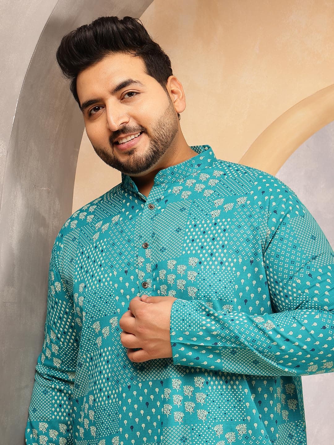 SOJANYA Plus (Since 1958) Men's Cotton Blend Sanganeri Printed Long Kurta