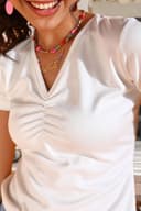 POPWINGS Casual Solid V-Neck Short Sleeves Tops for Women || Latest Stylish Western Summer Wear Top for Women || Trendy Women Tops for Regular Wear 5