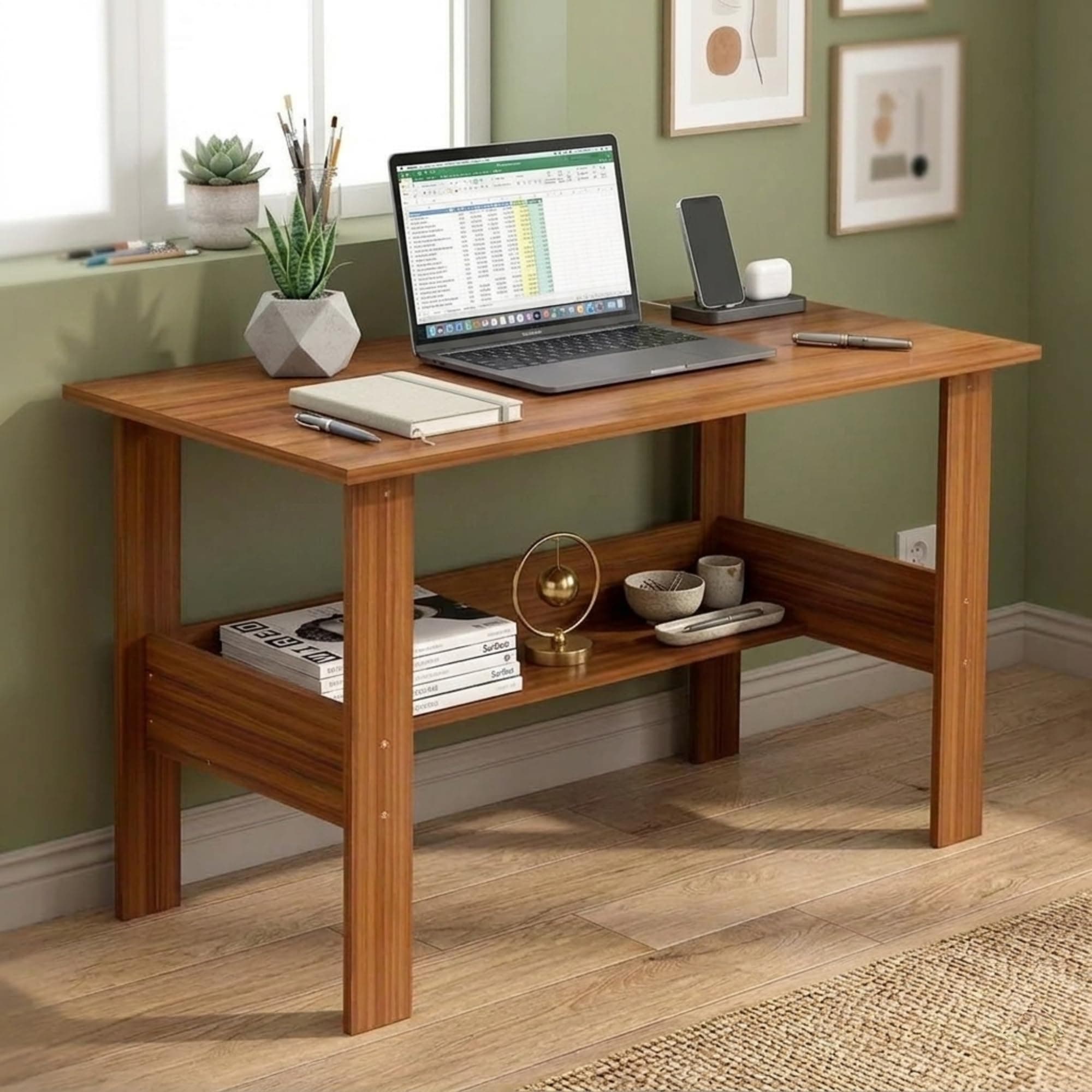Callas Engineered Wood Computer Desk with Shelf – Modern Laptop Study Table for Home Office, Workstation & Writing Desk for Students and Professionals (ST-09-Brown)