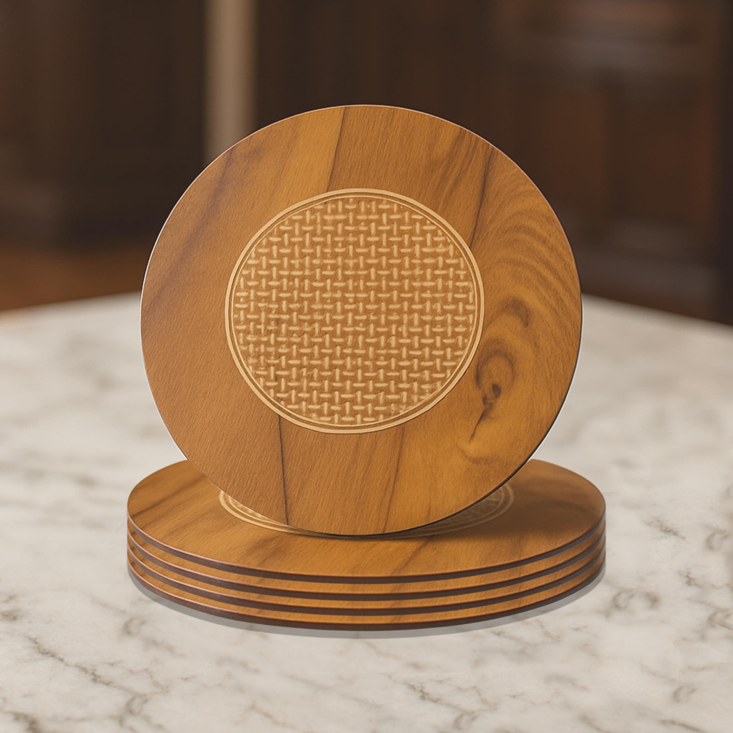 Round Shape Anti Hot Heat Resistant Pot Holder, Car Dashboard Anti Slip Resistant Pad Dining Table Mat Coaster Place Mat Round Shape Pot Holder Bamboo - 20 CM (Set of 4- Wooden)